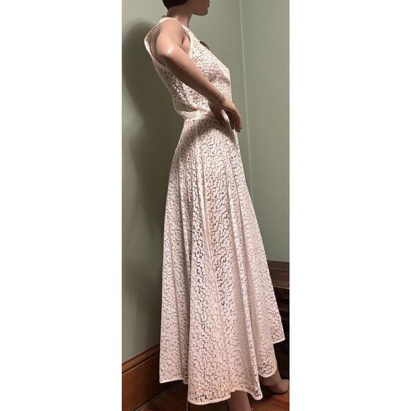 Vintage 1950’s Cream Floral Lace Fit & Flare Sleeveless DRESS - Picture 4 of 9